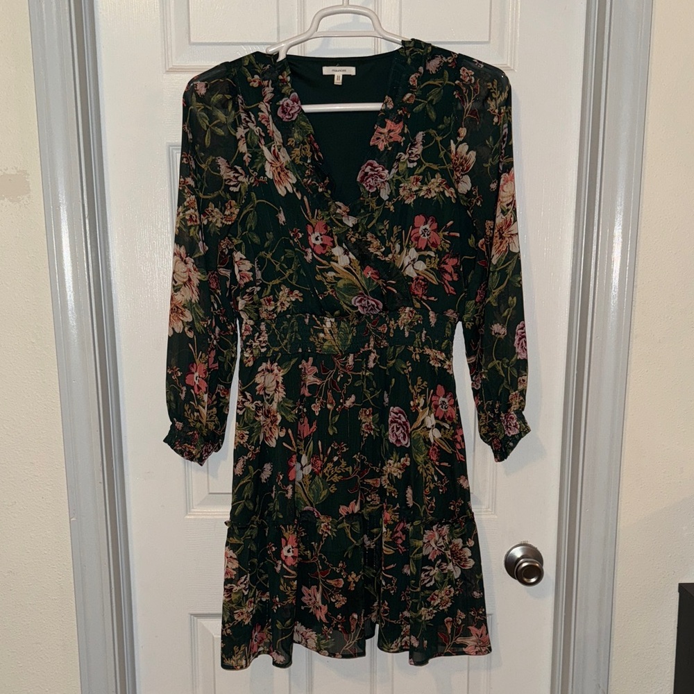 Maurices Dark Green Floral Long Sleeve Dress
